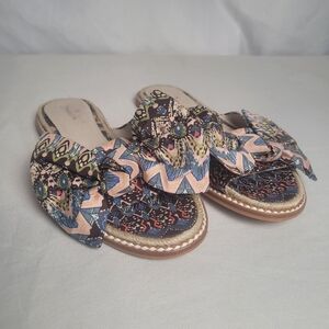Caslon Boho Slipon Slide Sandal Bow Detail Hardsole Size 9.5M